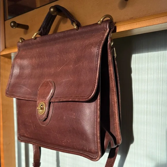 Vintage 1998 Coach Willis 9927 Mahogany Brown Leather Turnlock Crossbody Satchel - Picture 6 of 14